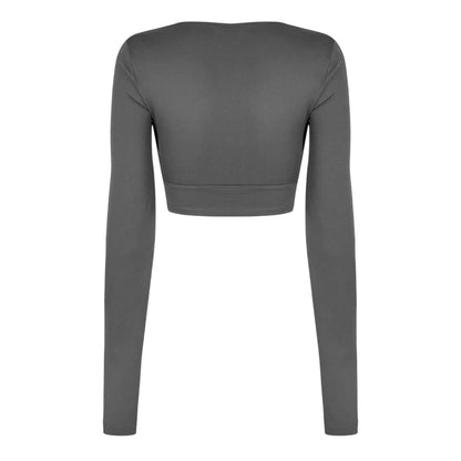 Shark Grey - Back - USA Pro Womens-Ladies Ruched Long-Sleeved Crop Top