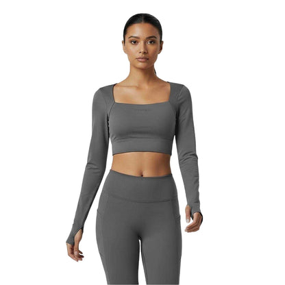 Shark Grey - Side - USA Pro Womens-Ladies Ruched Long-Sleeved Crop Top