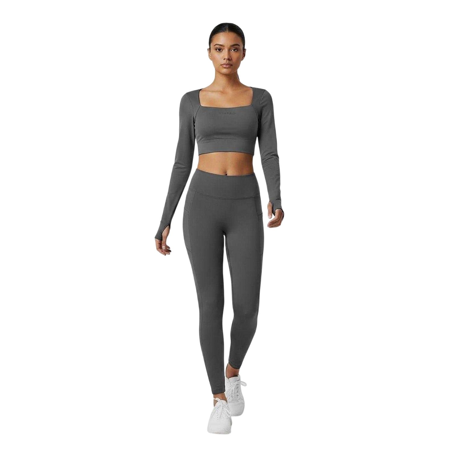 Shark Grey - Lifestyle - USA Pro Womens-Ladies Ruched Long-Sleeved Crop Top