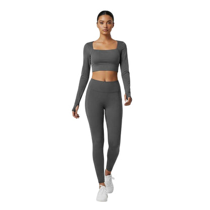 Shark Grey - Lifestyle - USA Pro Womens-Ladies Ruched Long-Sleeved Crop Top
