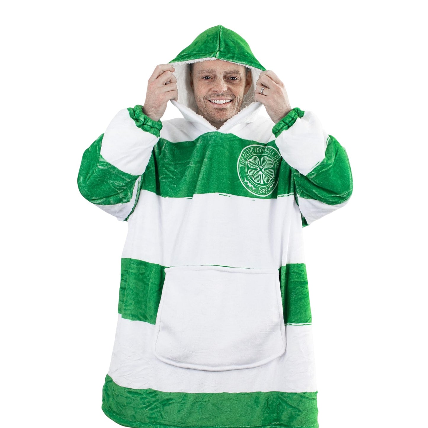 Celtic Green - Back - Celtic FC Unisex Adult Sherpa Fleece Blanket Hoodie