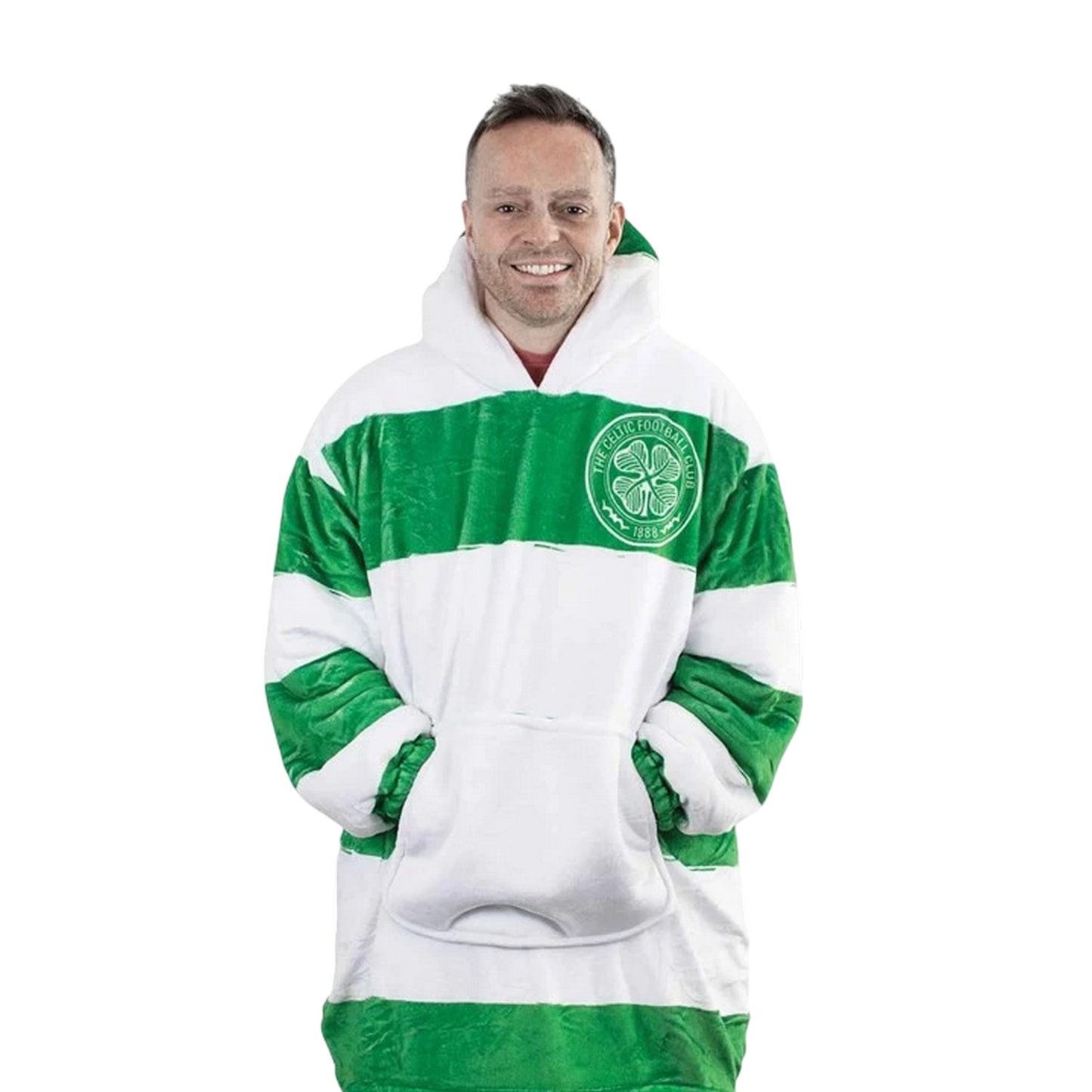 Celtic Green - Side - Celtic FC Unisex Adult Sherpa Fleece Blanket Hoodie