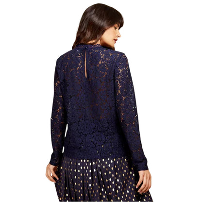 Navy - Back - Little Mistress Womens-Ladies Lace Wrap Top