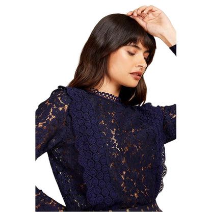Navy - Side - Little Mistress Womens-Ladies Lace Wrap Top