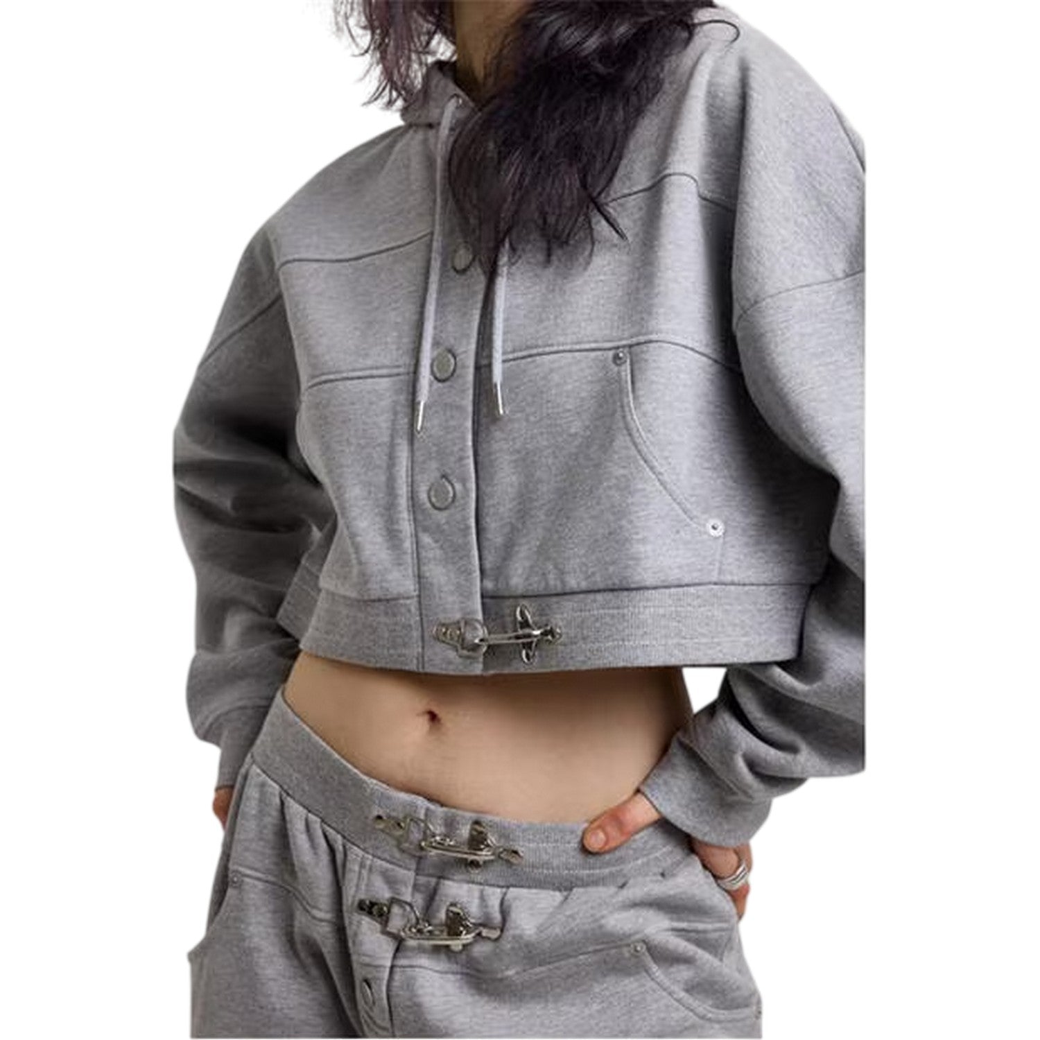 Grey - Side - The Ragged Priest Womens-Ladies Crop Hoodie