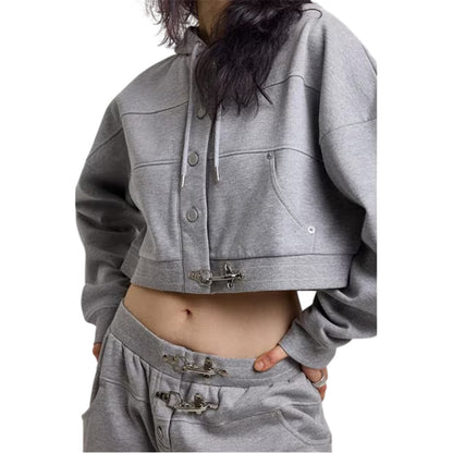 Grey - Side - The Ragged Priest Womens-Ladies Crop Hoodie