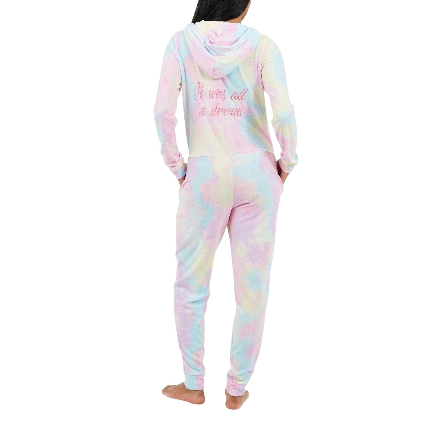 Pastel Pink - Back - Brave Soul Womens-Ladies It Was All A Dream Tie Dye Slim All-In-One Nightwear
