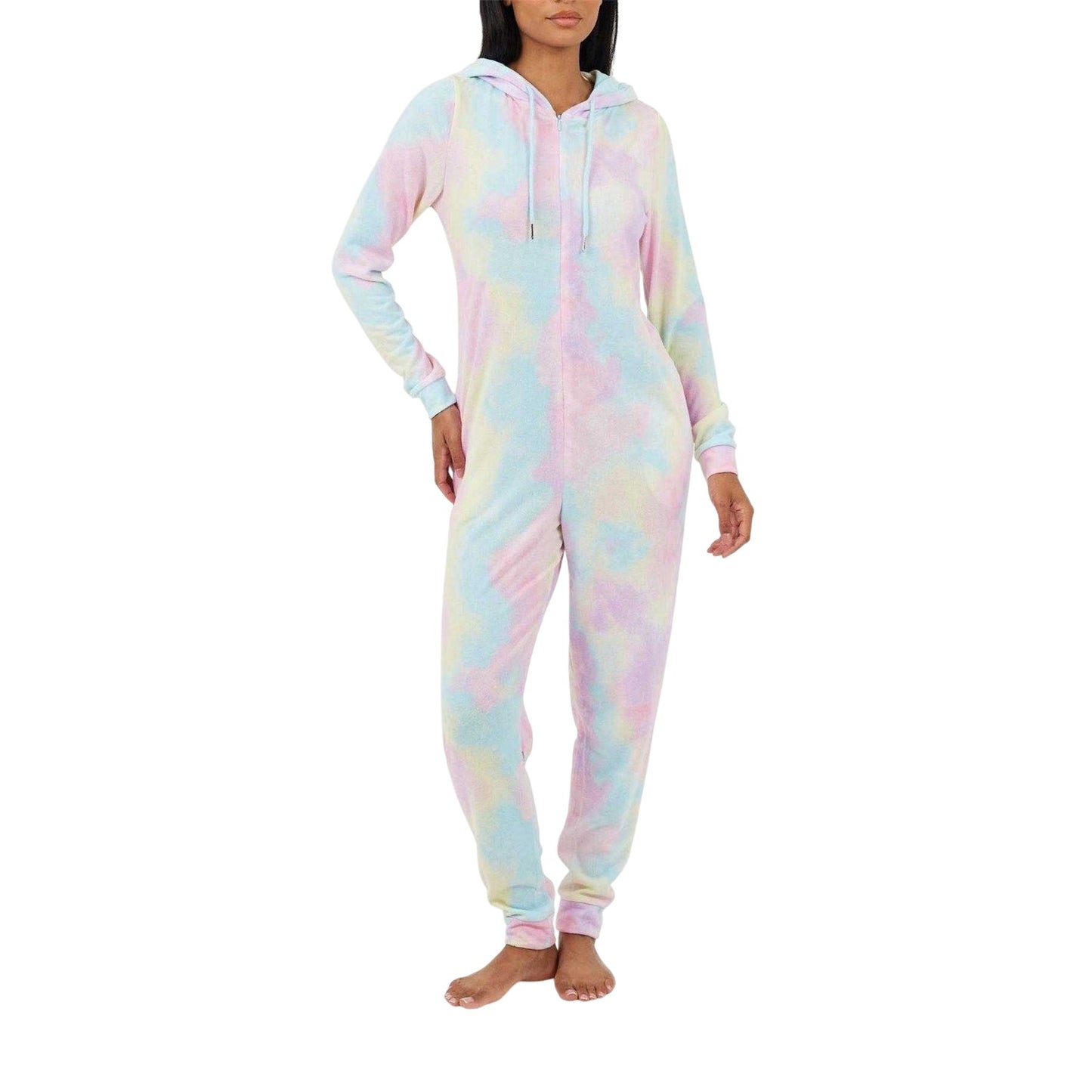 Pastel Pink - Front - Brave Soul Womens-Ladies It Was All A Dream Tie Dye Slim All-In-One Nightwear