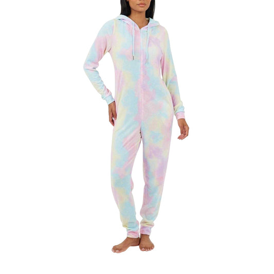 Pastel Pink - Front - Brave Soul Womens-Ladies It Was All A Dream Tie Dye Slim All-In-One Nightwear