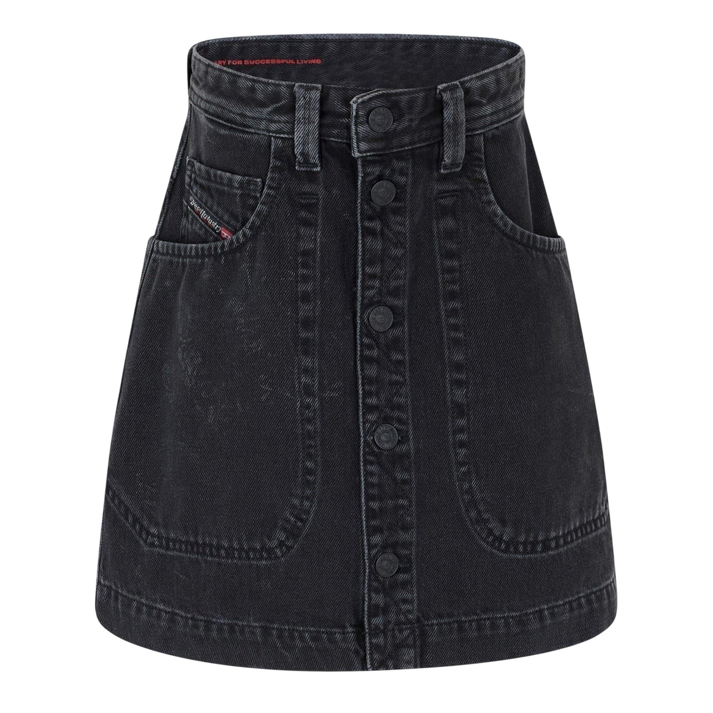 Black-Grey-Denim - Front - Diesel Womens-Ladies A-line Mini Skirt
