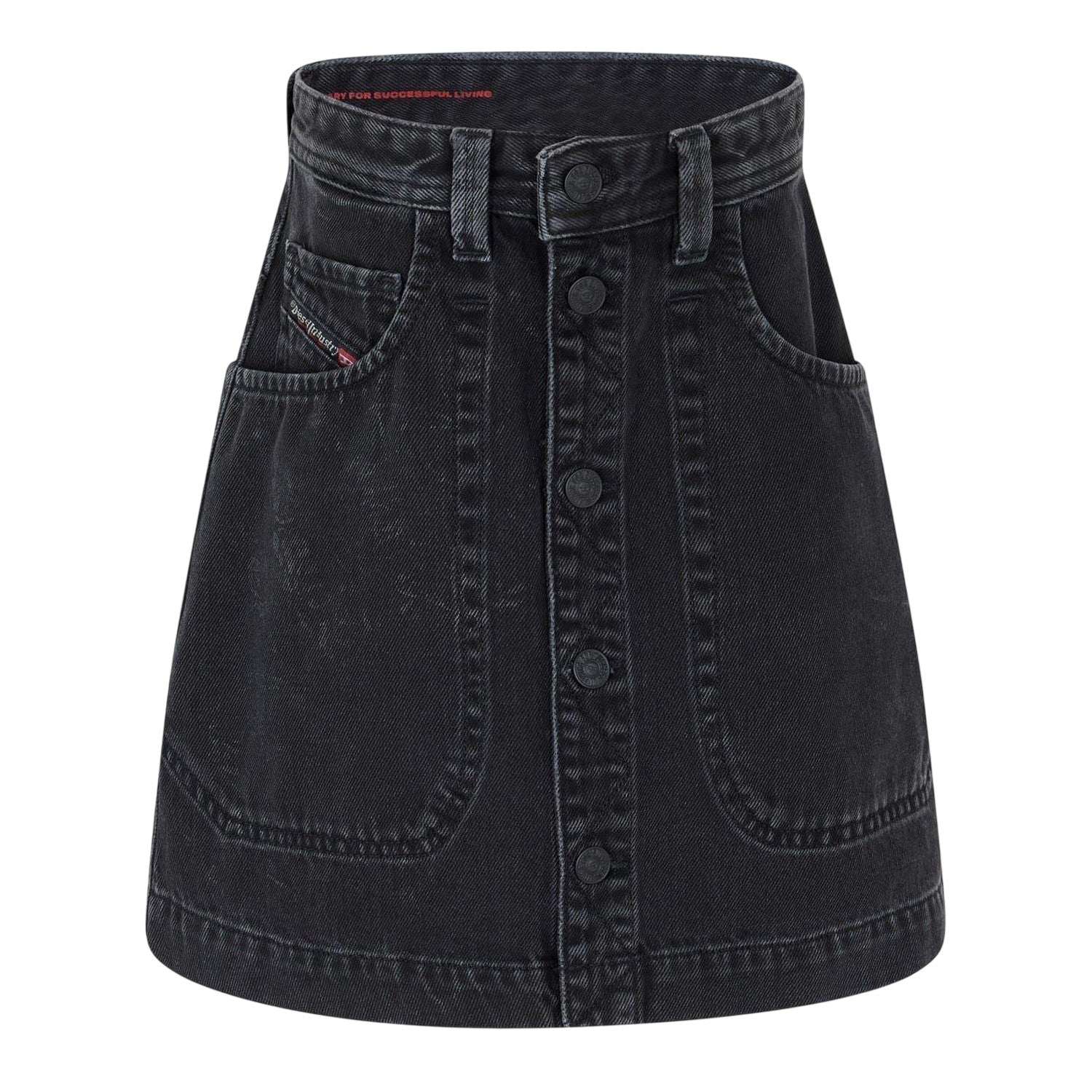Black-Grey-Denim - Front - Diesel Womens-Ladies A-line Mini Skirt