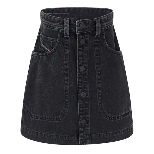 Black-Grey-Denim - Front - Diesel Womens-Ladies A-line Mini Skirt