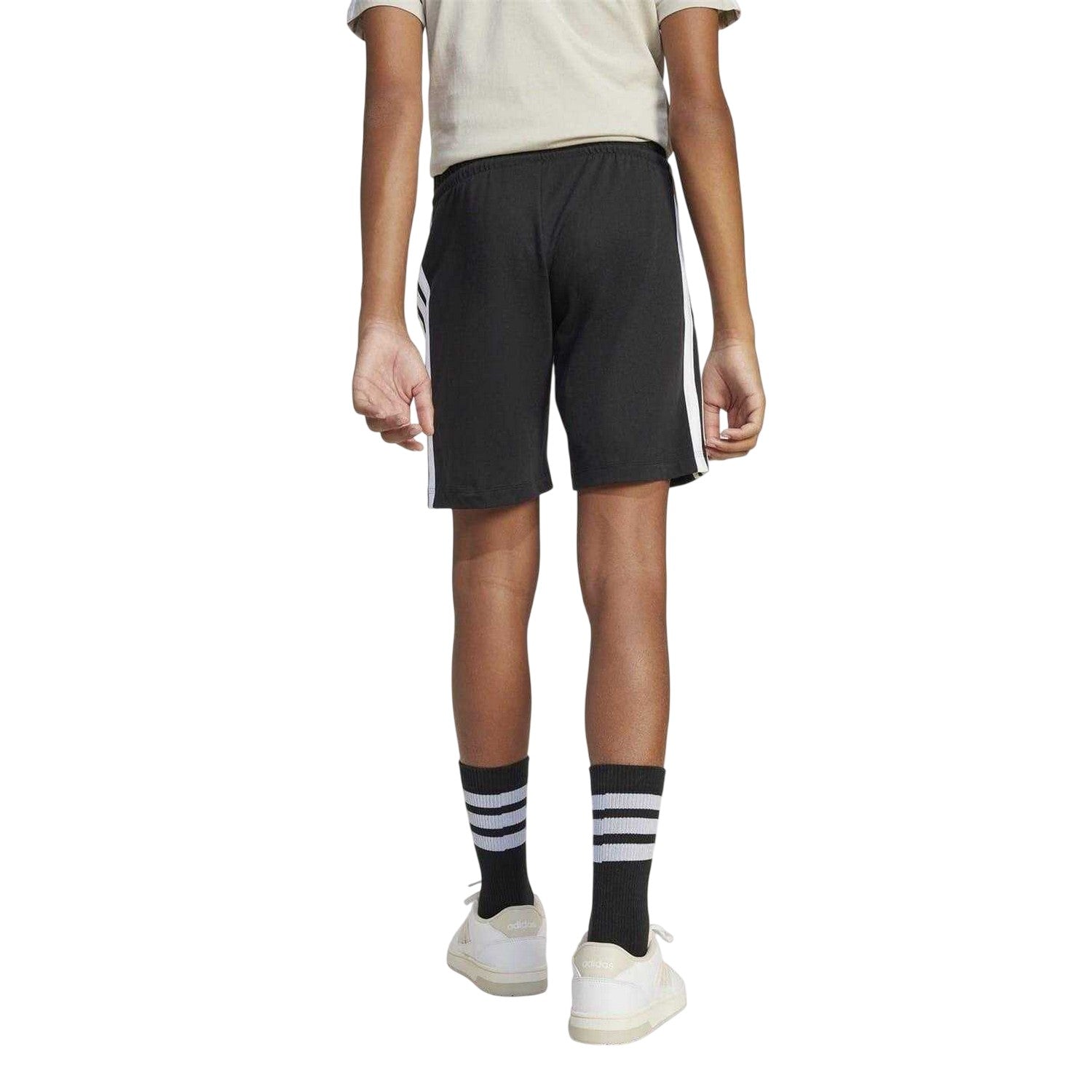 Black-White - Back - Adidas Childrens-Kids Essentials 3 Stripes Jersey Shorts