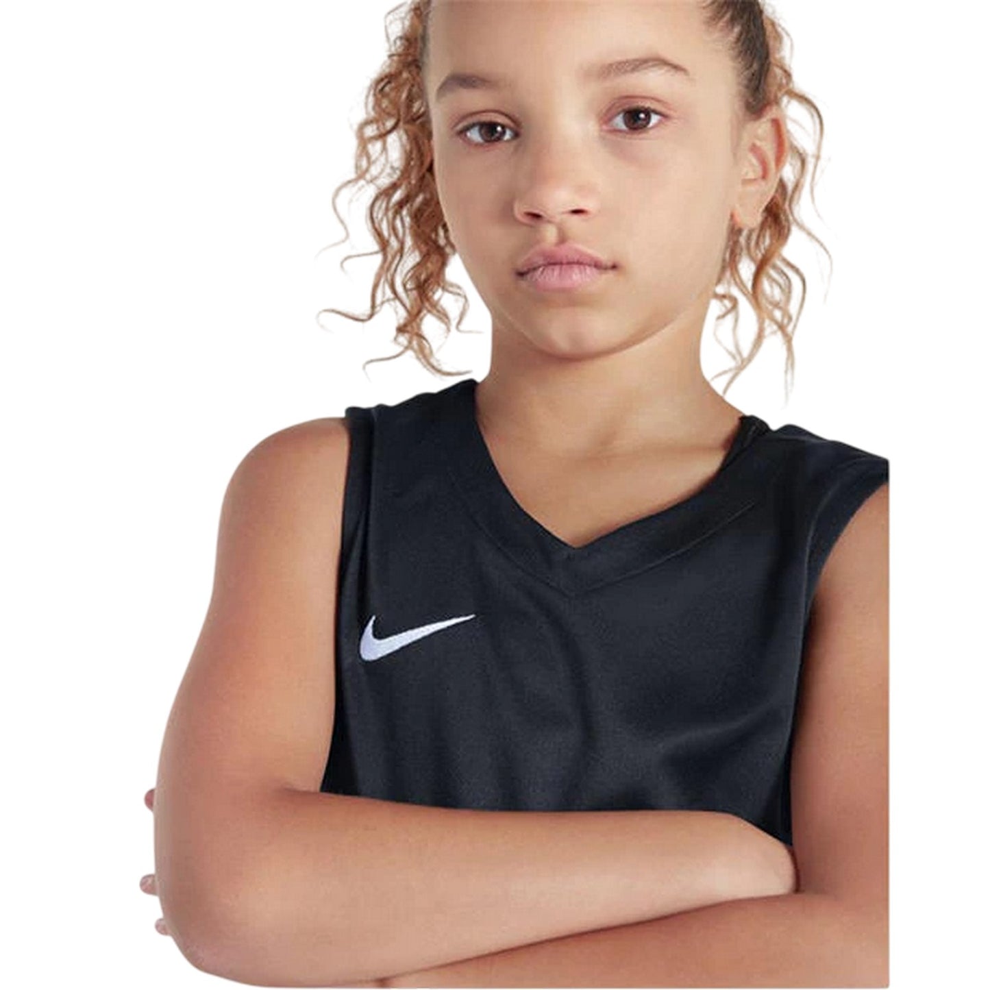 Black-White - Side - Nike Childrens-Kids V Neck Sleeveless Basketball Jersey