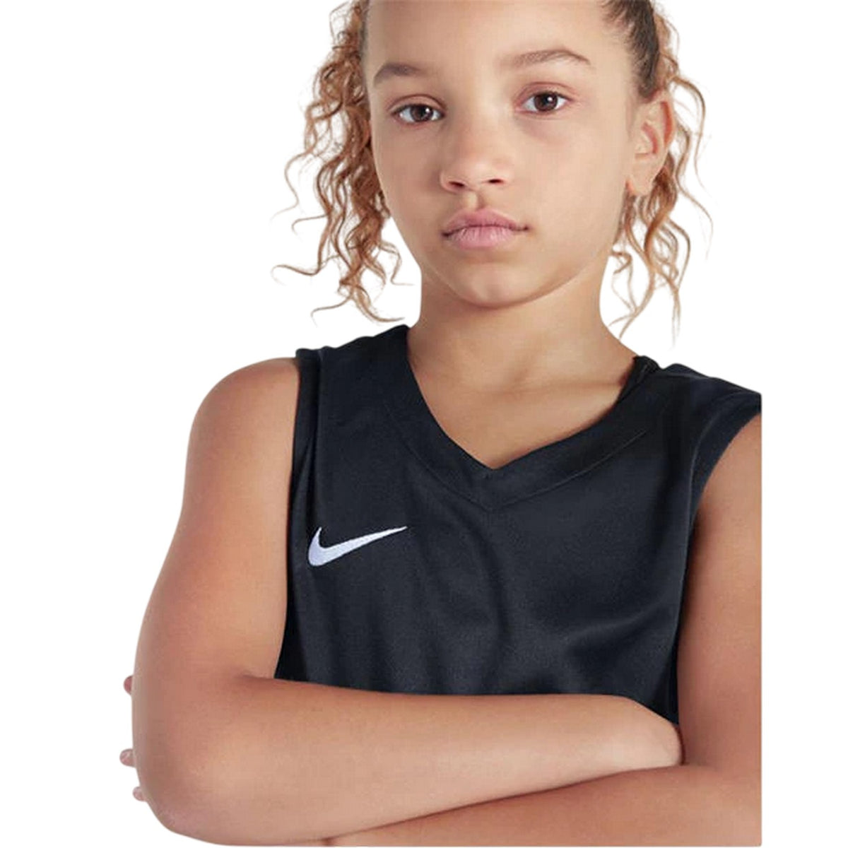Black-White - Side - Nike Childrens-Kids V Neck Sleeveless Basketball Jersey
