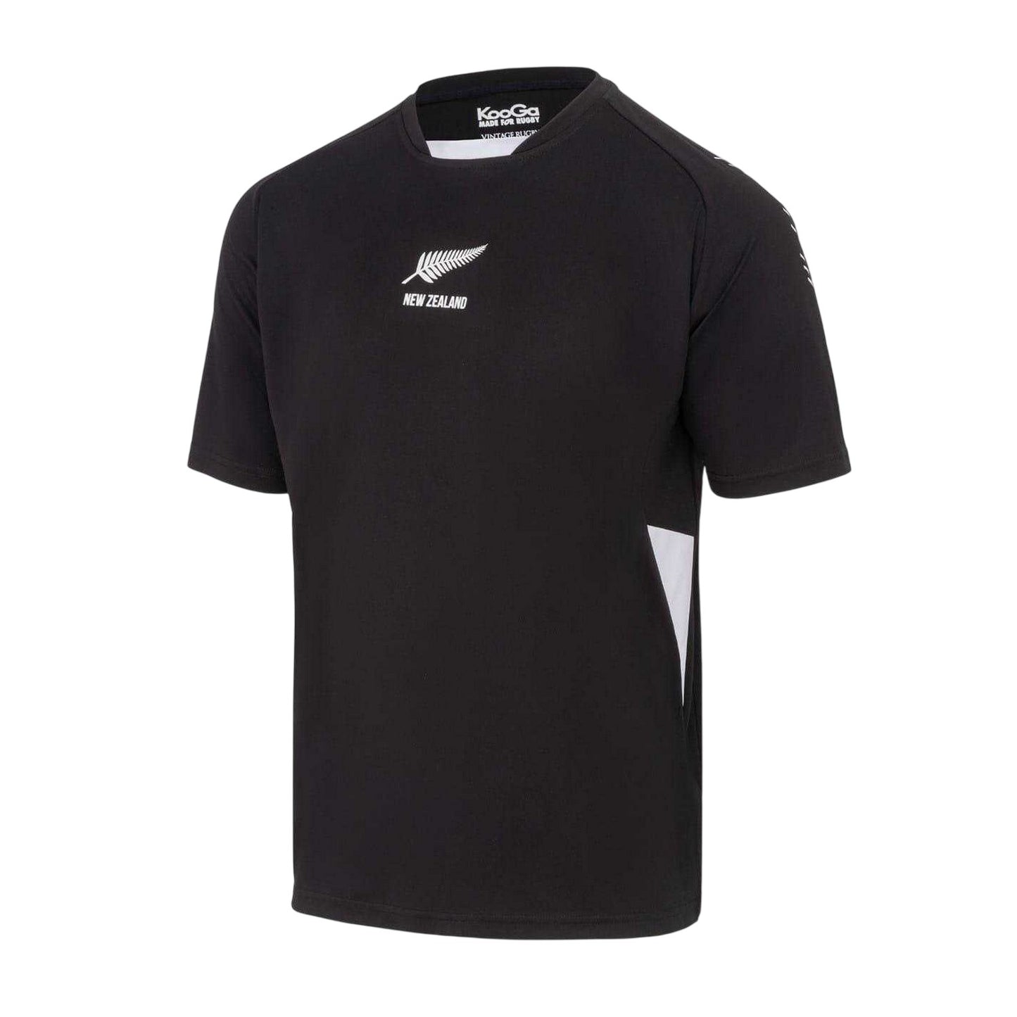 Black - Side - KooGa Mens New Zealand Rugby Crew Neck Regular T-Shirt