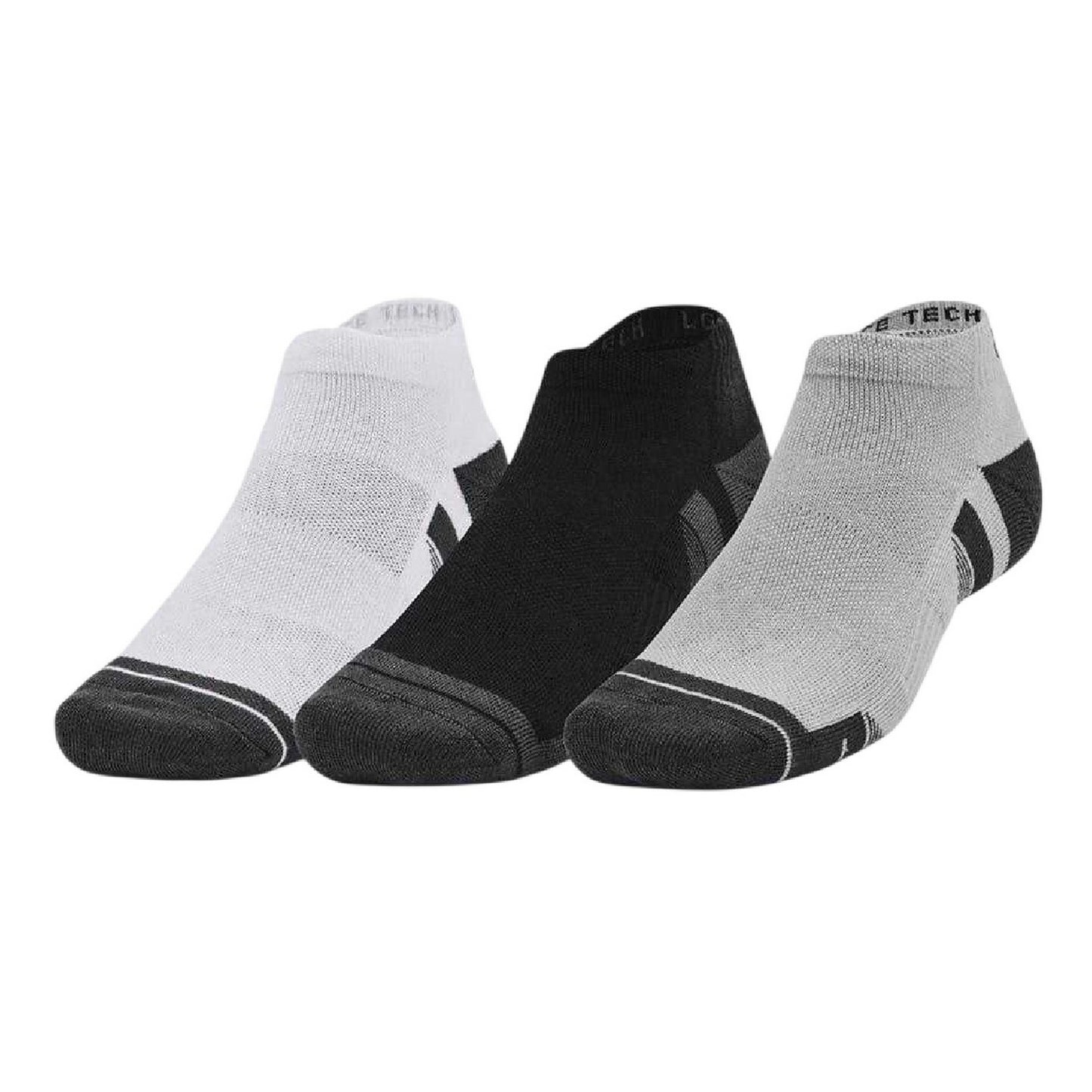 Black-Grey-White - Front - Under Armour Unisex Adult Performance Tech Ankle Socks (Pack of 3)