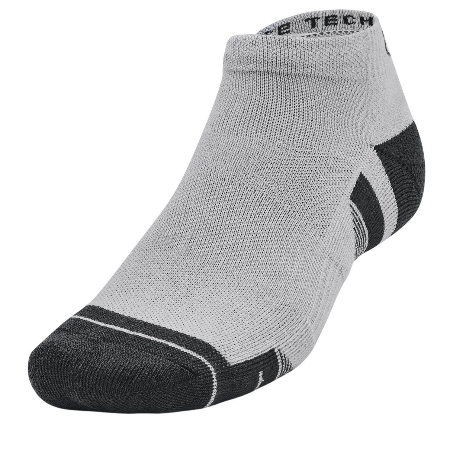 Black-Grey-White - Side - Under Armour Unisex Adult Performance Tech Ankle Socks (Pack of 3)