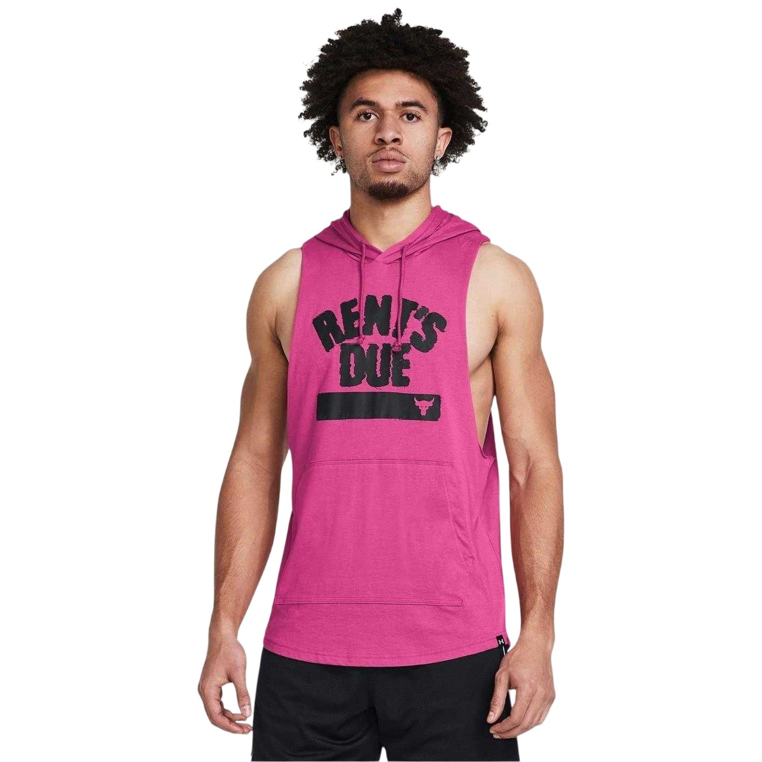 Pink - Side - Under Armour Mens Project Rock Graphic Print Sleeveless Hoodie
