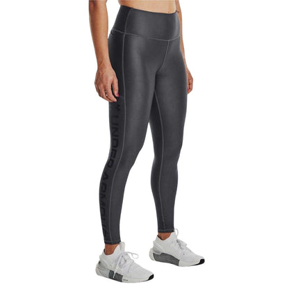 Pitch Grey - Side - Under Armour Womens-Ladies HeatGear Branded Leggings