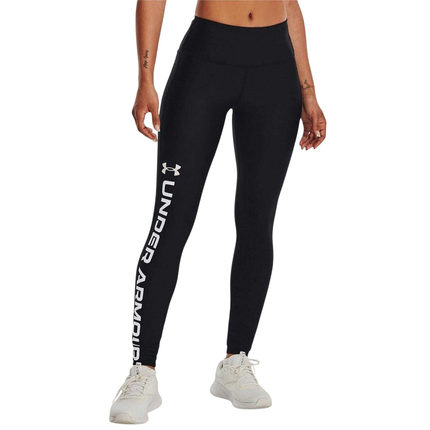 Black-White - Side - Under Armour Womens-Ladies Performance High Waist Leggings