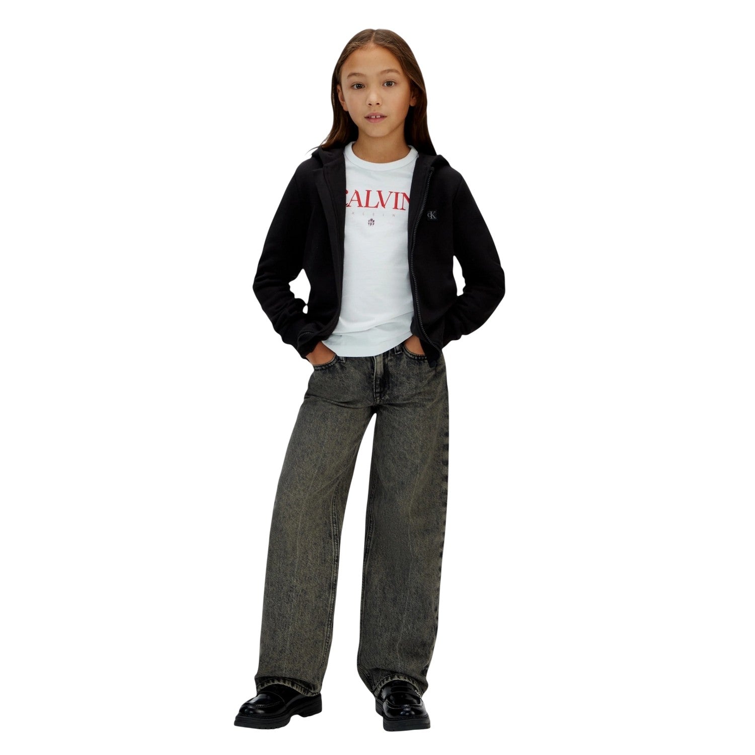 Black - Lifestyle - Calvin Klein Childrens-Kids Jeans Full Zip Hoodie