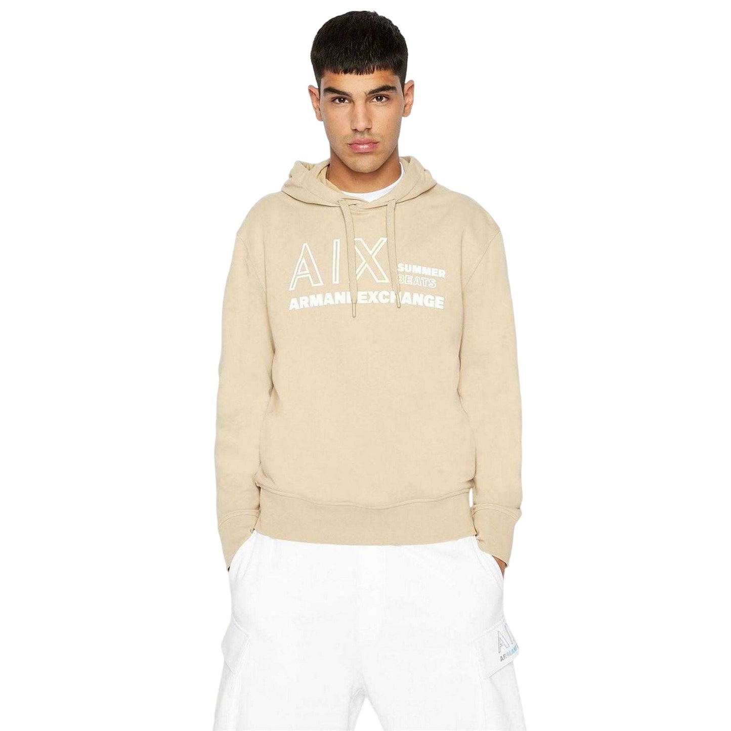 Beige - Side - Armani Exchange Mens Summer Beats Gradient Logo Hoodie