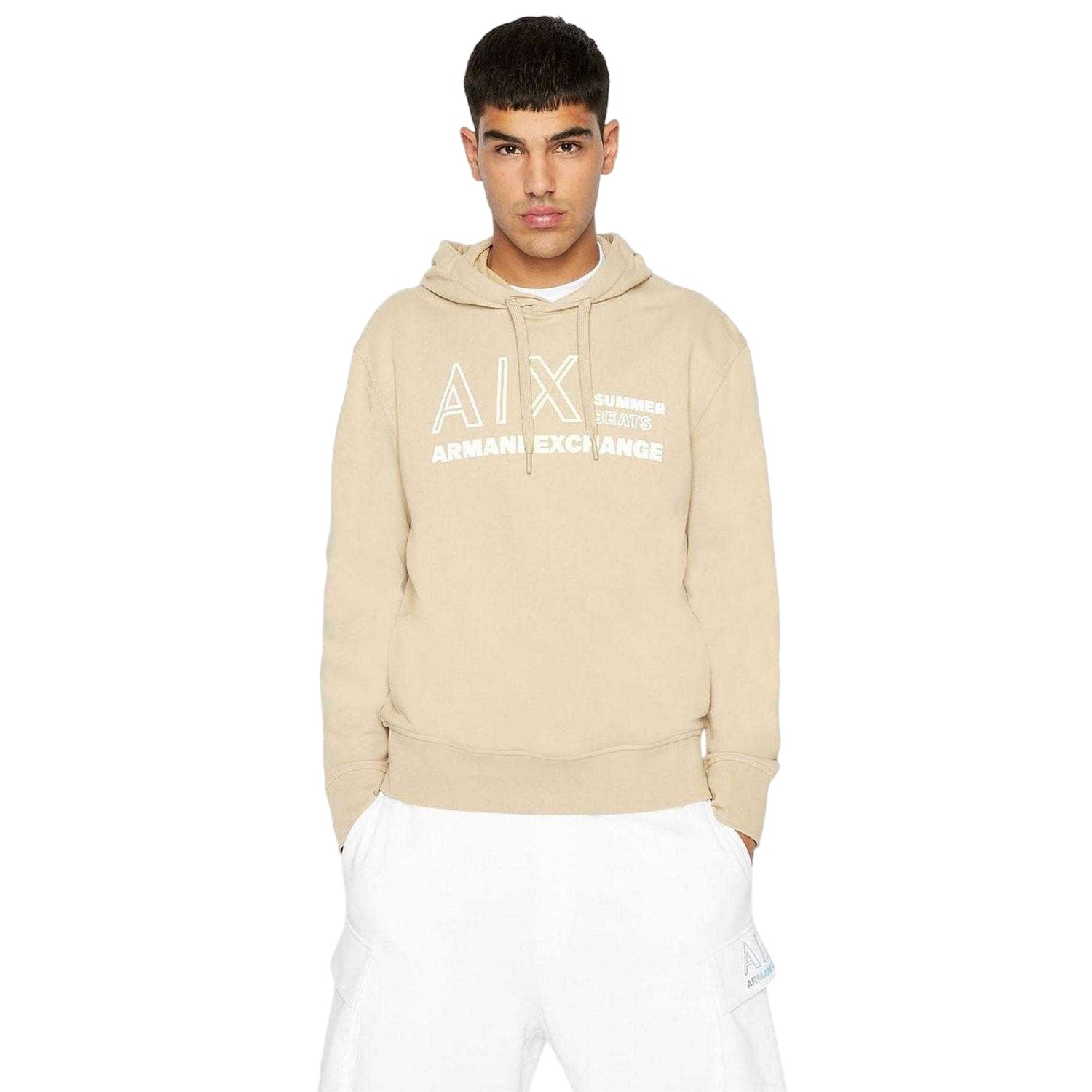 Beige - Side - Armani Exchange Mens Summer Beats Gradient Logo Hoodie