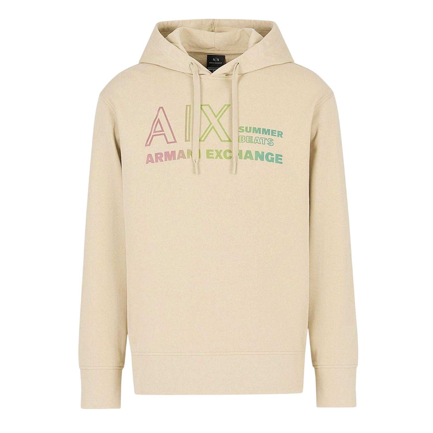 Beige - Front - Armani Exchange Mens Summer Beats Gradient Logo Hoodie