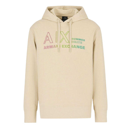 Beige - Front - Armani Exchange Mens Summer Beats Gradient Logo Hoodie