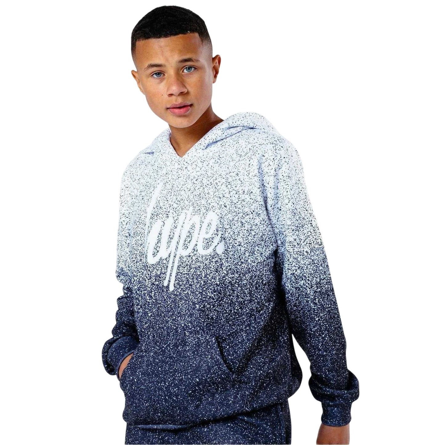 Black-White - Side - Hype Boys Speckle Fade Drawstring Hoodie