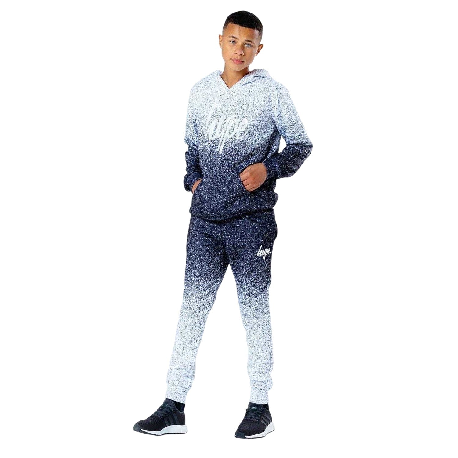 Black-White - Front - Hype Boys Speckle Fade Drawstring Hoodie