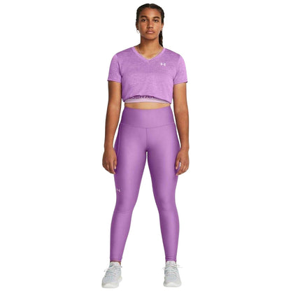 Purple - Side - Under Armour Womens-Ladies Performance HeatGear Tights