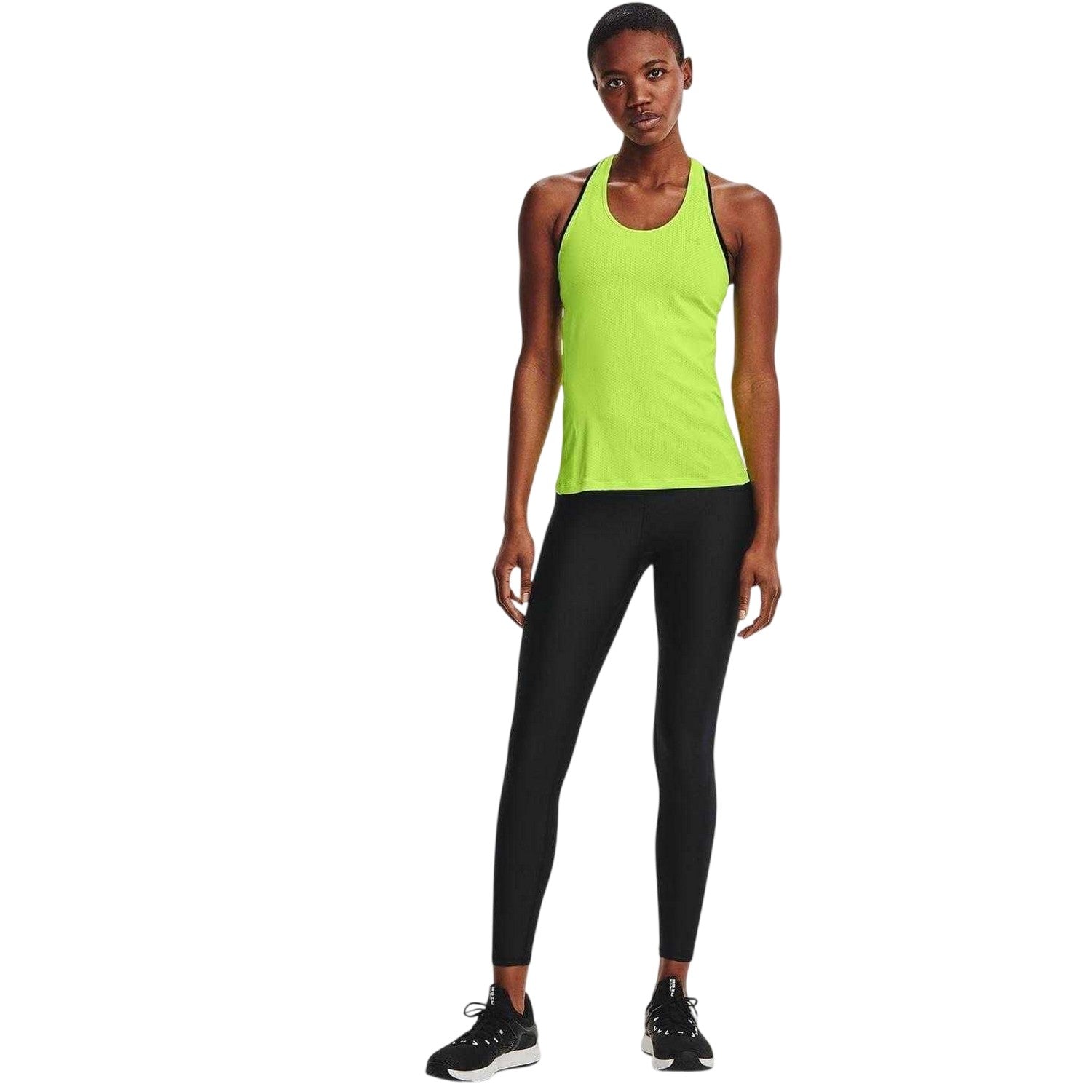 Black - Side - Under Armour Womens-Ladies Performance HeatGear Tights