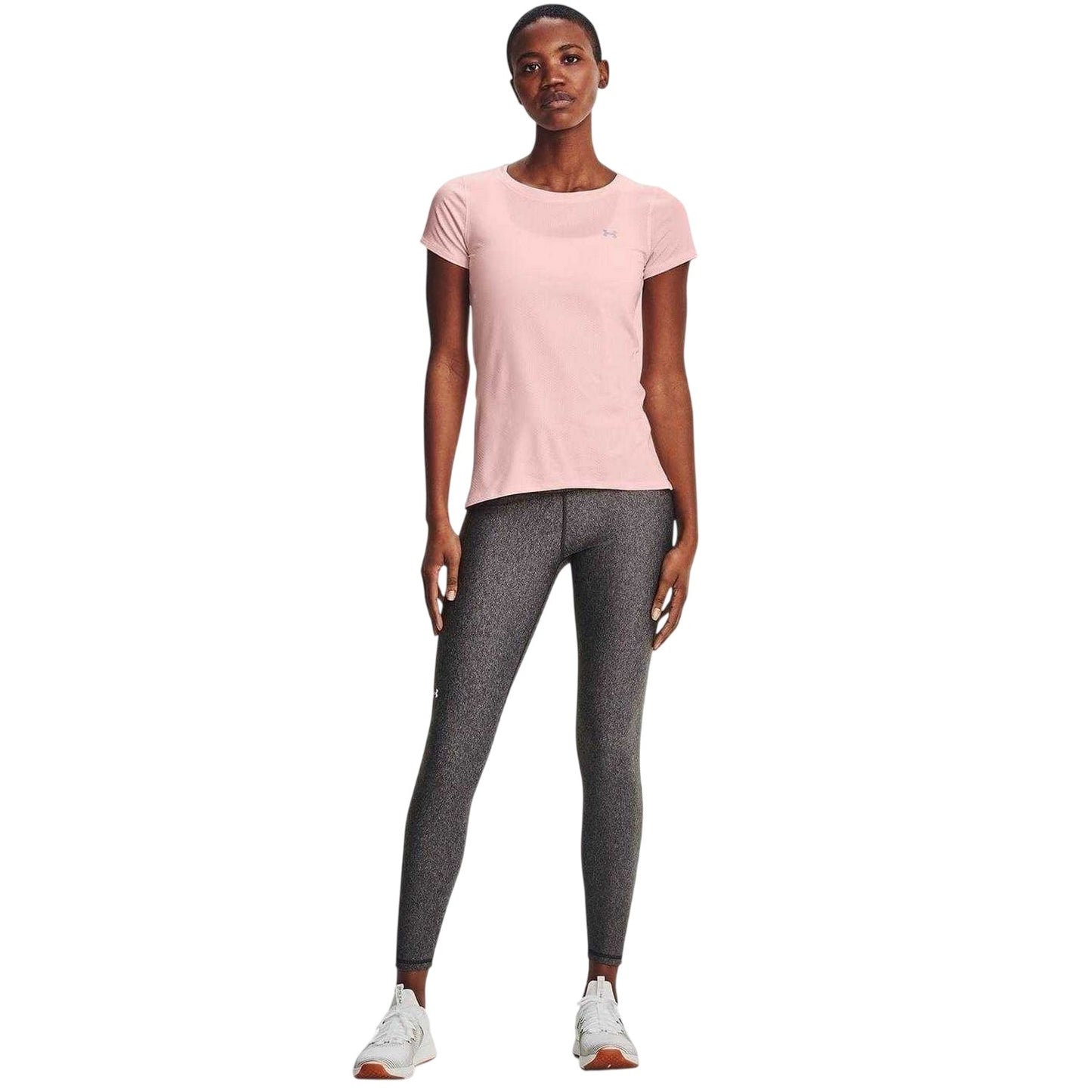 Light Charcoal Heather - Side - Under Armour Womens-Ladies Performance HeatGear Tights