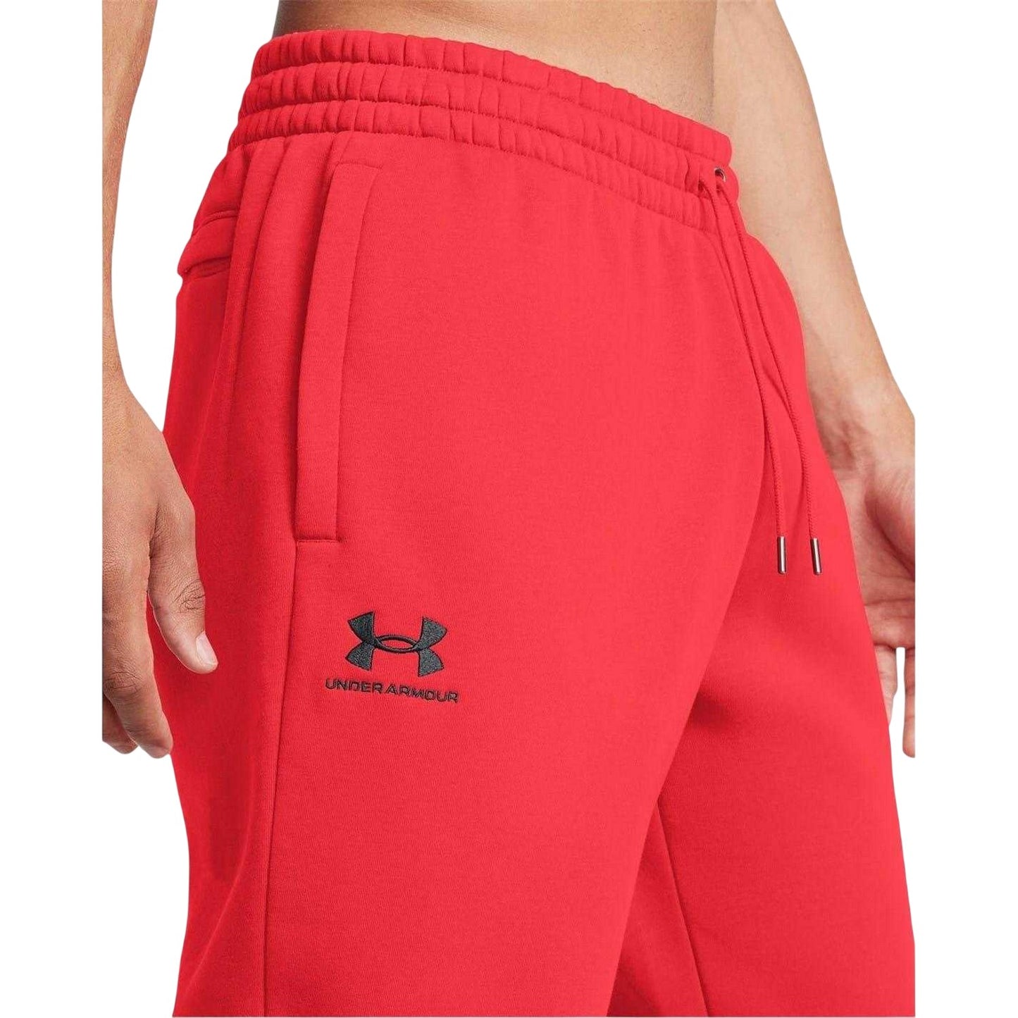 Red-Black - Side - Under Armour Mens Essential Fleece Joggers