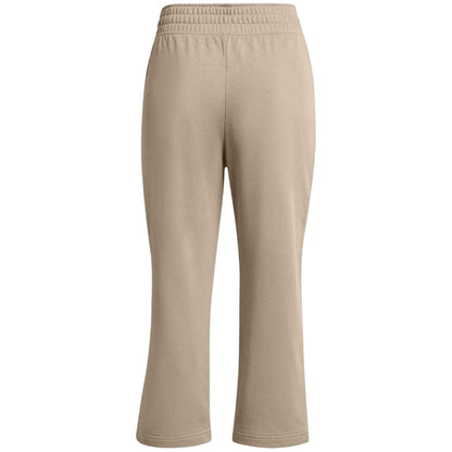 Brown - Back - Under Armour Womens-Ladies Terry Towel Cropped Wide Leg Tracksuit Bottoms