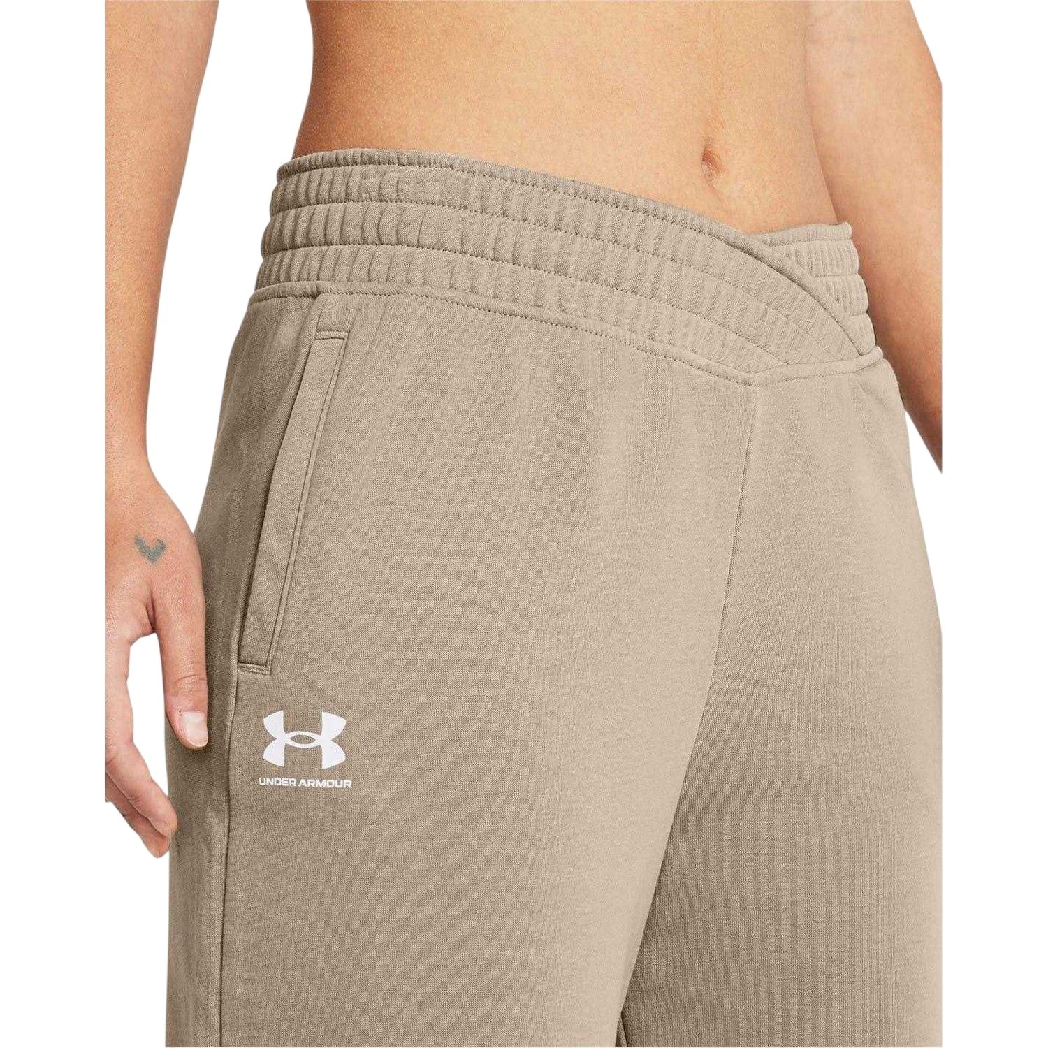 Brown - Side - Under Armour Womens-Ladies Terry Towel Cropped Wide Leg Tracksuit Bottoms