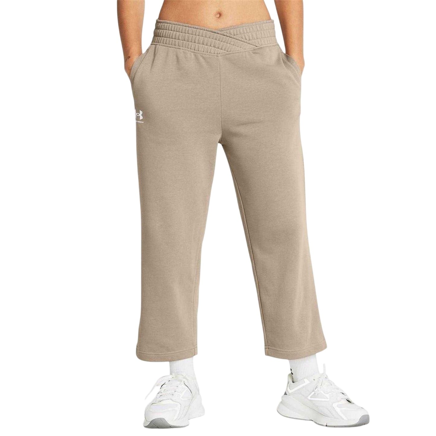 Brown - Lifestyle - Under Armour Womens-Ladies Terry Towel Cropped Wide Leg Tracksuit Bottoms