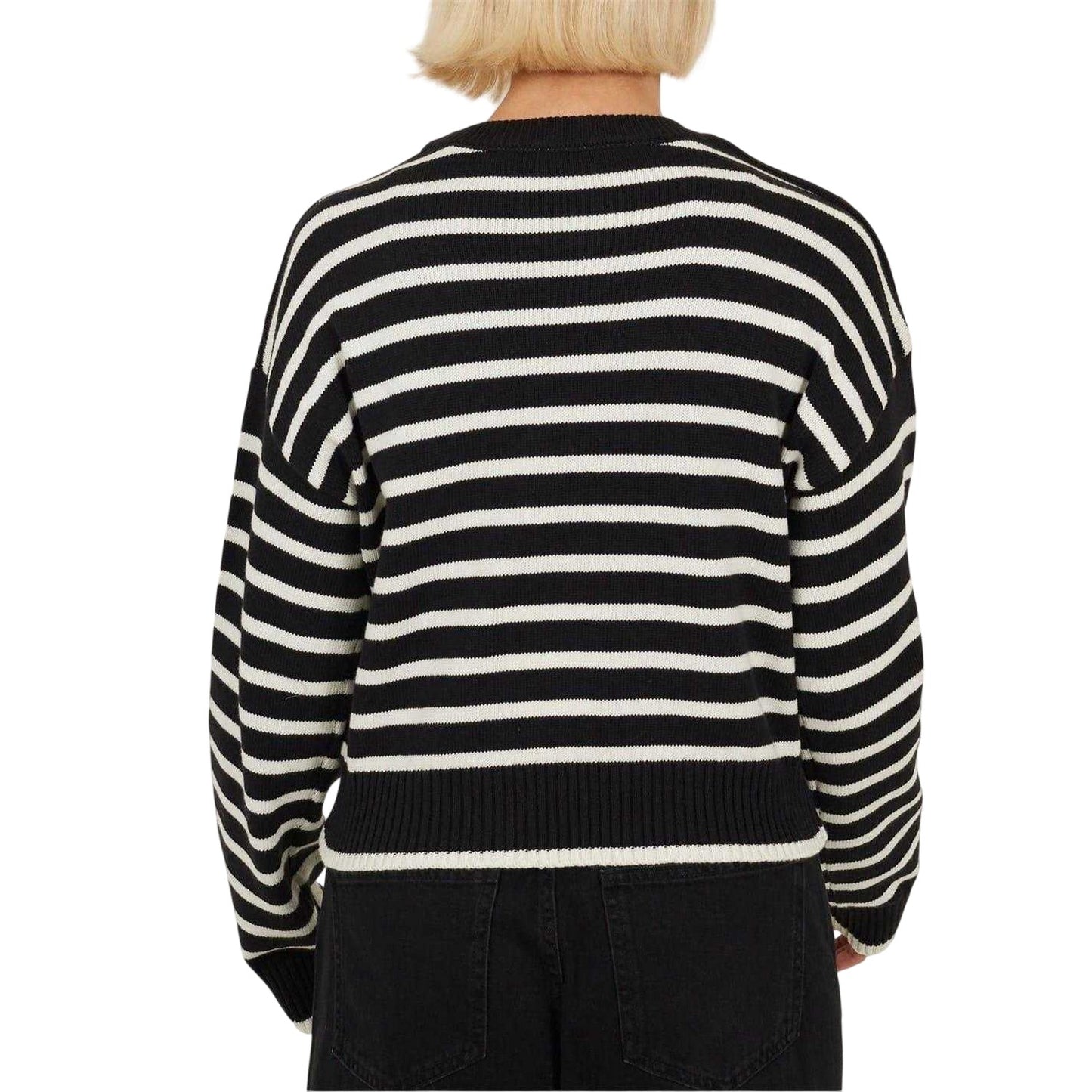 Black-Ivory - Back - Brave Soul Womens-Ladies Striped Button Detail Boxy Jumper