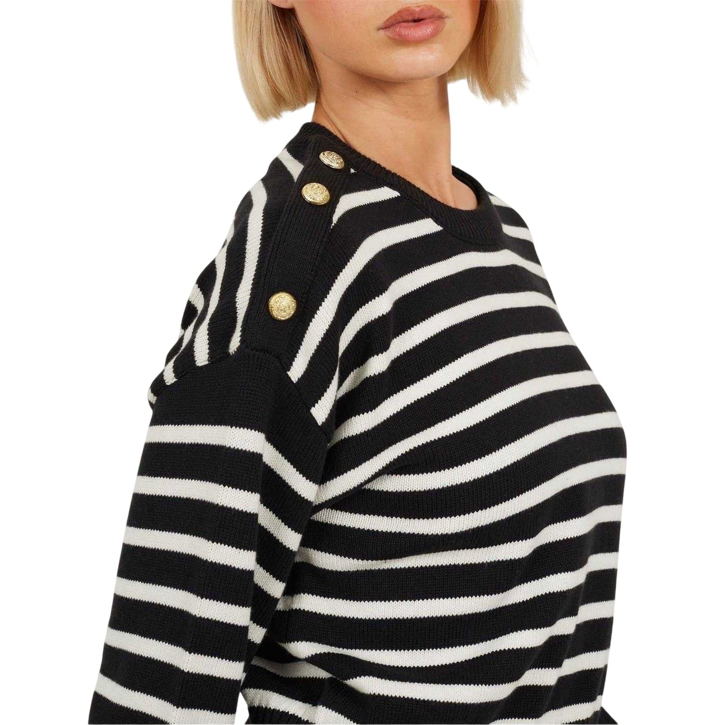 Black-Ivory - Side - Brave Soul Womens-Ladies Striped Button Detail Boxy Jumper