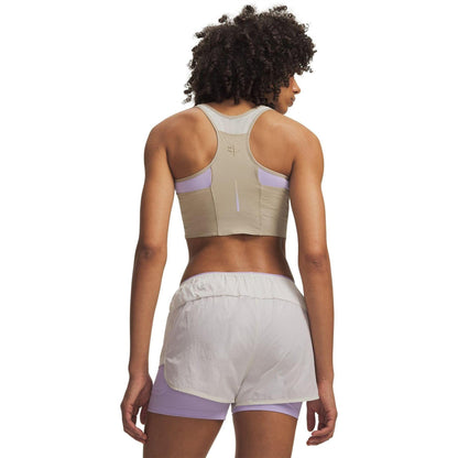 Khaki-Purple - Back - Under Armour Womens-Ladies Trail Run Cropped Tank Top