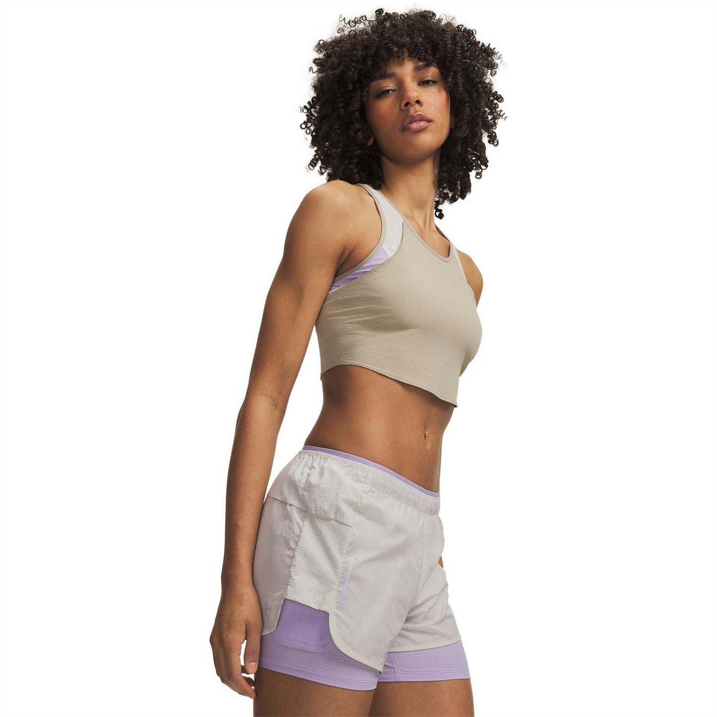 Khaki-Purple - Front - Under Armour Womens-Ladies Trail Run Cropped Tank Top