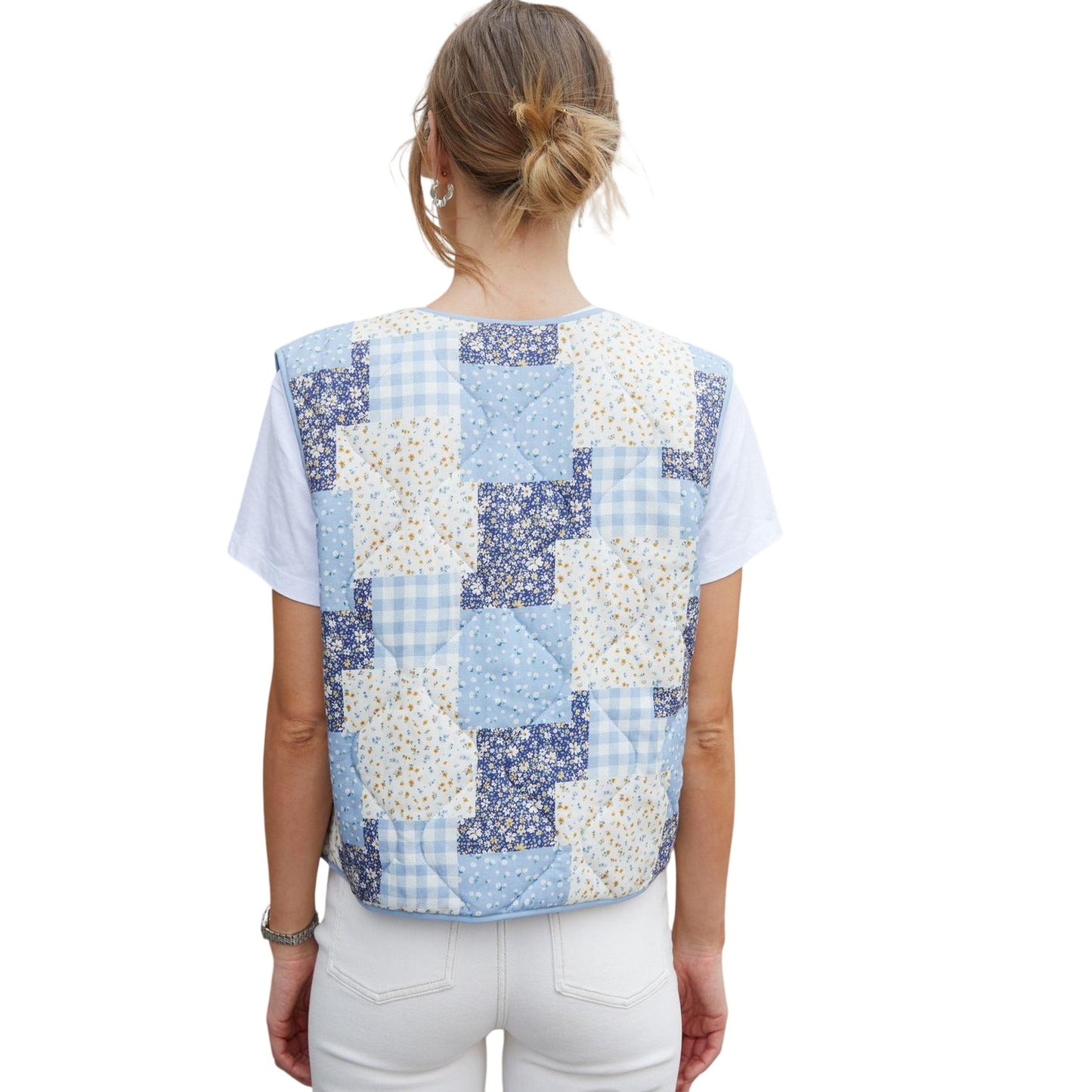 Blue - Back - Threadbare Womens-Ladies Cabos Patchwork Quilted Regular Gilet