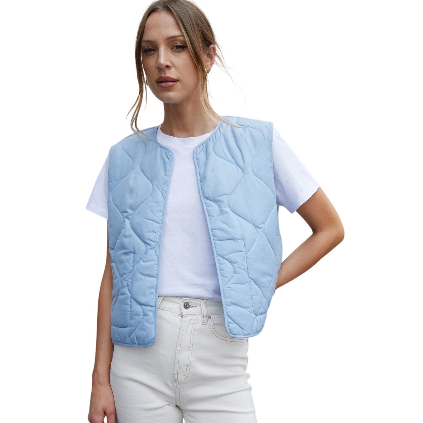 Blue - Side - Threadbare Womens-Ladies Cabos Patchwork Quilted Regular Gilet