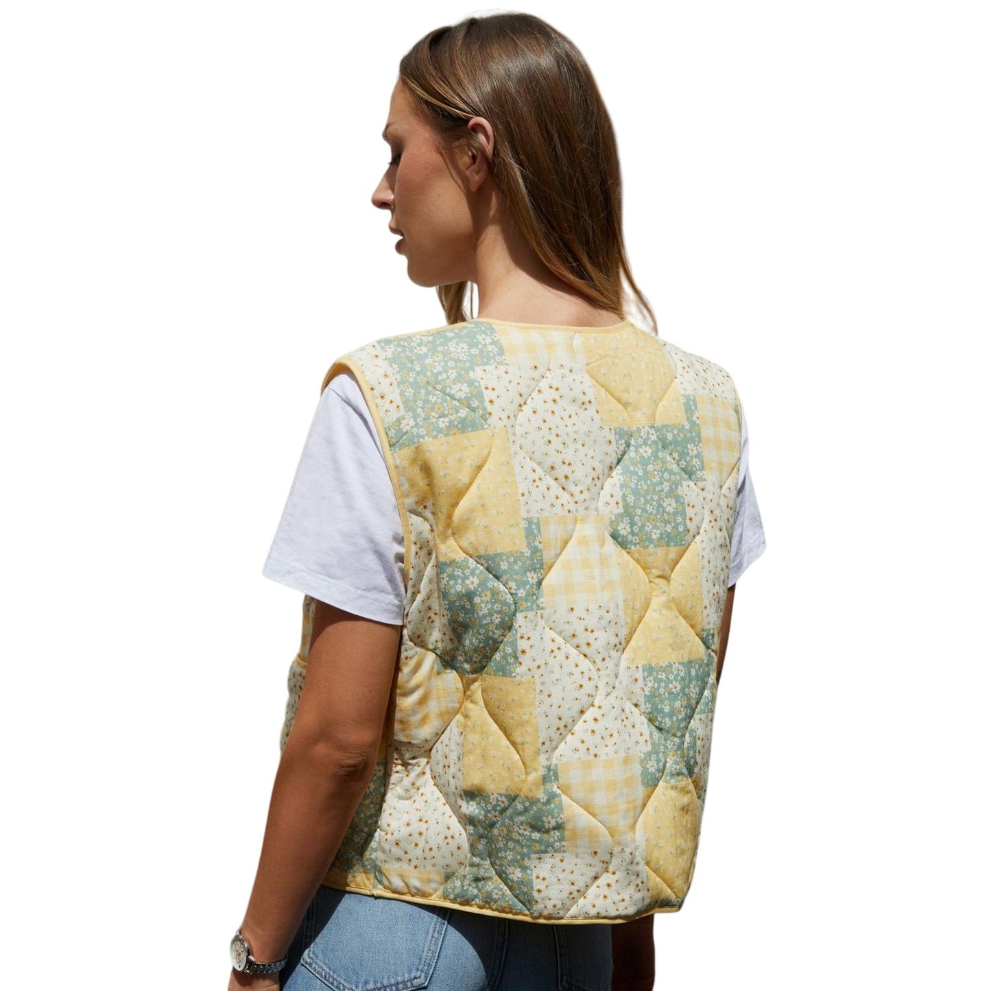 Lemon - Back - Threadbare Womens-Ladies Cabos Patchwork Quilted Regular Gilet