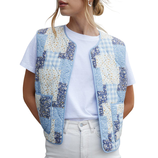 Blue - Front - Threadbare Womens-Ladies Cabos Patchwork Quilted Regular Gilet