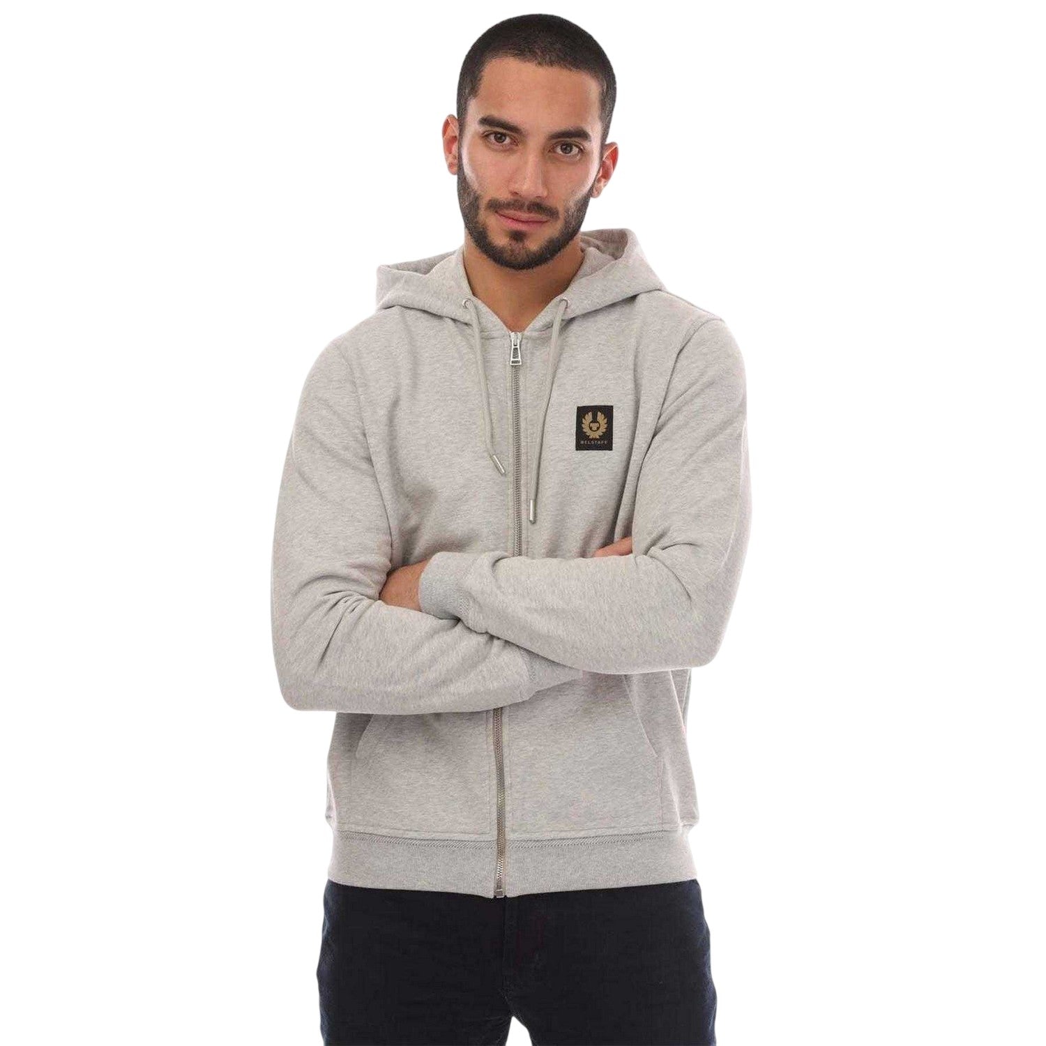 Silver - Front - Belstaff Mens Full Zip Hoodie