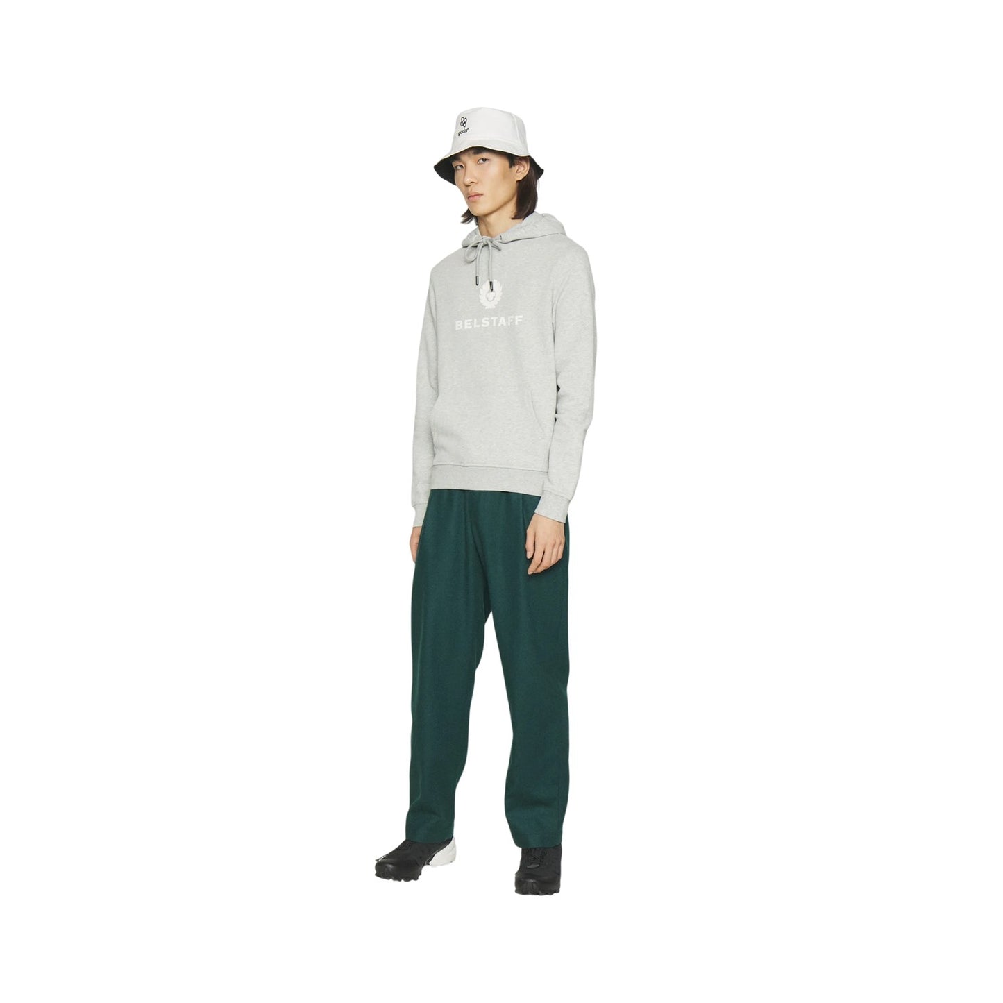 Grey - Side - Belstaff Mens Cotton Drawstring Hoodie