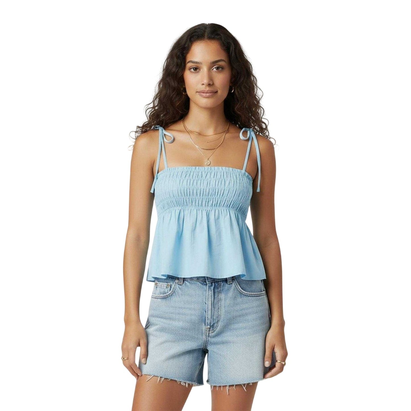 Blue - Side - Jack Wills Womens-Ladies Shirred Sleeveless Top
